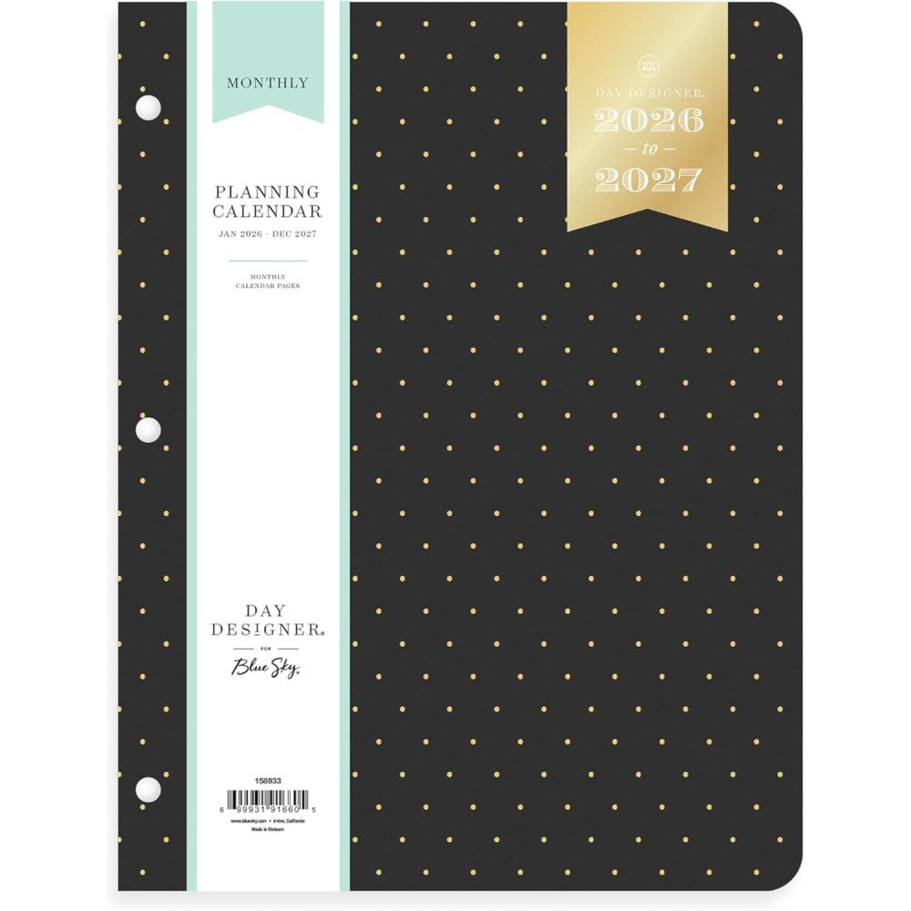 imageBlue Sky Day Designer 24 Month 2026 Monthly Planner Calendar January 2026 December 2027 85quot x 11quot Flexible Cover Stapled Binding Swiss Dot BlackSwiss Dot Black 2026