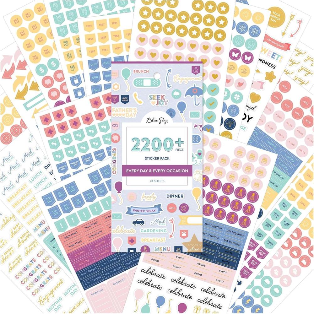 imageBlue Sky Every Day ampamp Every Occasion 2200 Sticker Pack Planner and Calendar Pack 449 x 906 Full Color and Gold Foil 24 Sheets