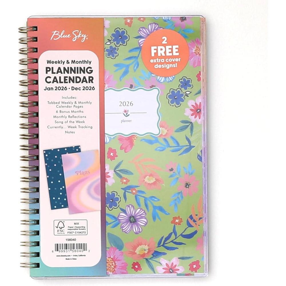 imageBlue Sky Gen Z 2026 Weekly and Monthly Planner Calendar January 2026 December 2026 5quot x 8quot Flexible Interchangeable Cover Durable Twin Wire Binding Laminated Tabs Storage Pocket MonicaMonica 2026