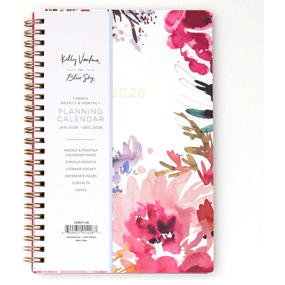 imageBlue Sky Kelly Ventura 2026 Weekly and Monthly Planner Calendar January 2026 December 2026 5quot x 8quot Flexible Cover Laminated Tabs Durable Twin Wire Binding Storage Pocket Magenta BloomsMagenta Blooms 2026