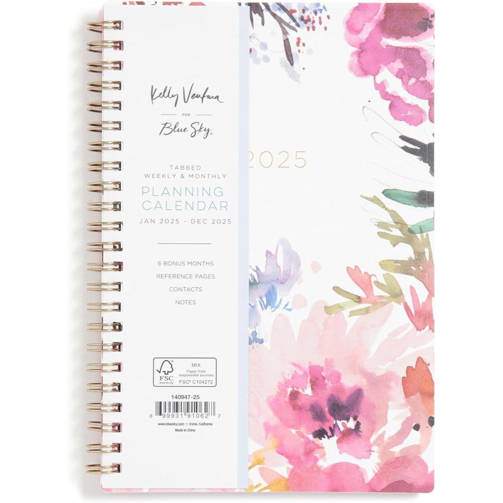 imageBlue Sky Kelly Ventura 2026 Weekly and Monthly Planner Calendar January 2026 December 2026 5quot x 8quot Flexible Cover Laminated Tabs Durable Twin Wire Binding Storage Pocket Magenta BloomsMagenta Blooms 2025