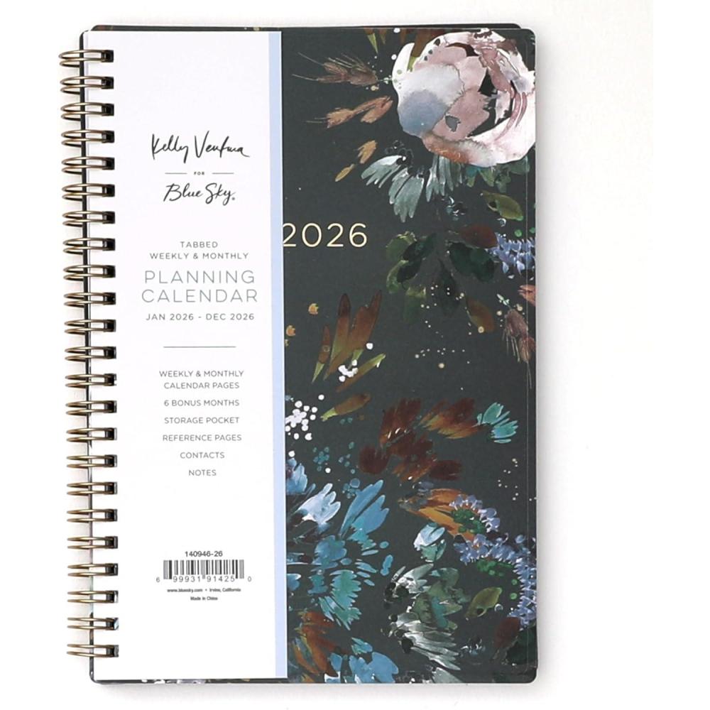 imageBlue Sky Kelly Ventura 2026 Weekly and Monthly Planner Calendar January 2026 December 2026 5quot x 8quot Flexible Cover Laminated Tabs Durable Twin Wire Binding Storage Pocket Midnight GardenMidnight Garden 2026