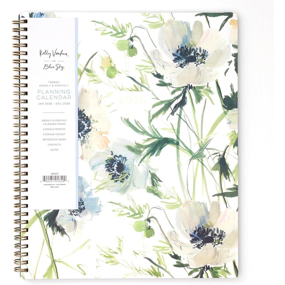 imageBlue Sky Kelly Ventura 2026 Weekly and Monthly Planner Calendar January 2026 December 2026 85quot x 11quot Flexible Cover Laminated Tabs Durable Twin Wire Binding Storage Pocket AnemonesAnemones 2026