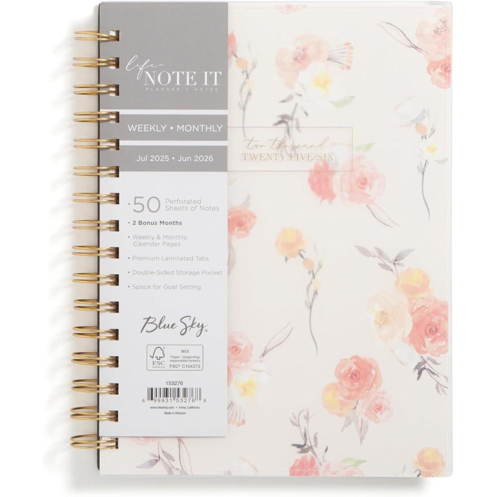 imageBlue Sky Life Note It 20252026 Academic Year Weekly and Monthly Planner July 2025 June 2026 5875quot x 8625quot Frosted Cover Laminated Tabs Wirebound Storage Pocket HannahHannah 20252026