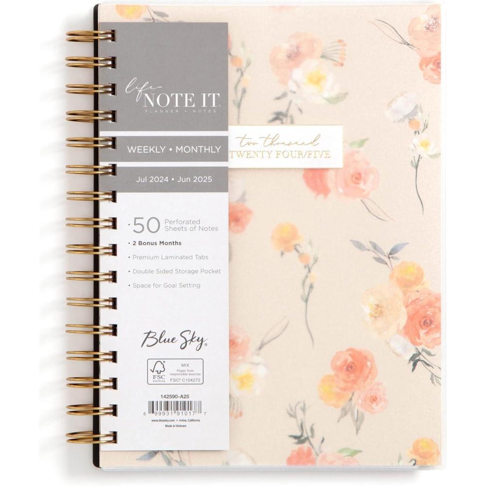 imageBlue Sky Life Note It 20252026 Academic Year Weekly and Monthly Planner July 2025 June 2026 5875quot x 8625quot Frosted Cover Laminated Tabs Wirebound Storage Pocket HannahHannah 20242025