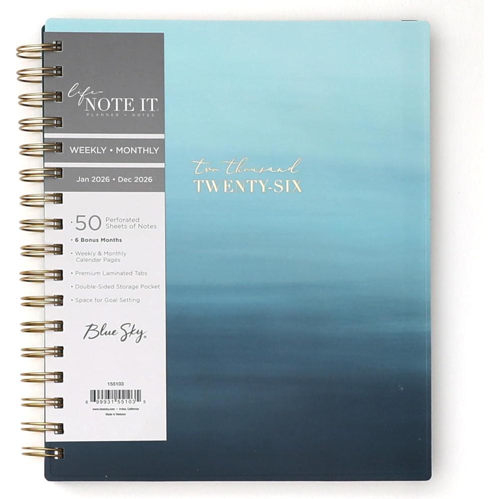 imageBlue Sky Life Note It 2026 Weekly and Monthly Planner Notes January 2026 December 2026 7quot x 9quot Flexible Cover Durable Twin Wire Binding Storage Pocket 50 Perforated Notes Sheets MarinaMarina 2026