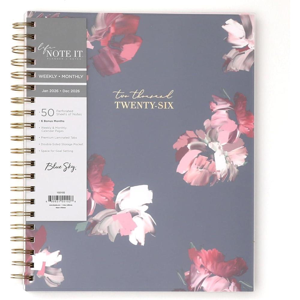 imageBlue Sky Life Note It 2026 Weekly and Monthly Planner Notes January 2026 December 2026 85quot x 11quot Flexible Cover Durable Twin Wire Binding Storage Pocket 50 Perforated Notes Sheets LeahLeah 2026