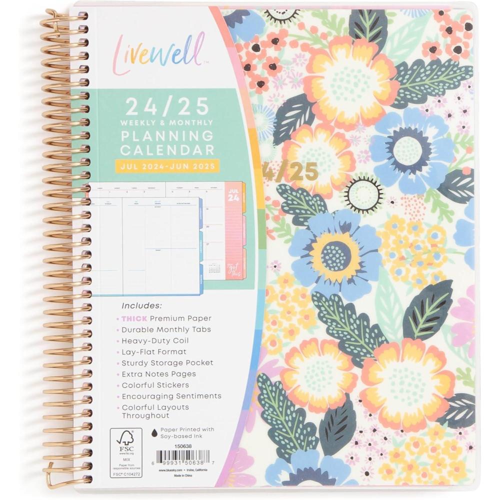 imageBlue Sky LiveWell 20252026 Academic Year Weekly and Monthly Planner Calendar July 2025 June 2026 12Month 7quot x 9quotFlexible Cover Wirebound Laminated Tabs Storage Pocket Stickers CharmieCharmie 20242025