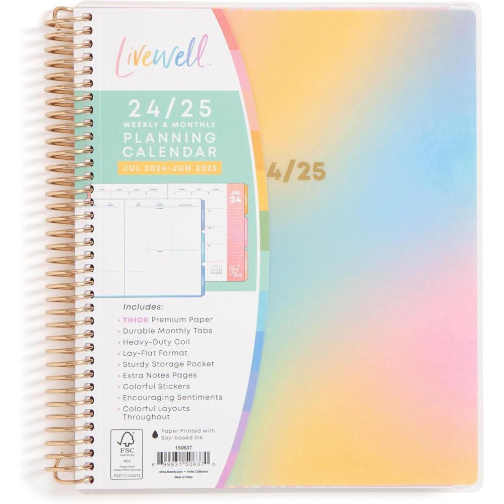 imageBlue Sky LiveWell 20252026 Academic Year Weekly and Monthly Planner Calendar July 2025 June 2026 12Month 7quot x 9quotFlexible Cover Wirebound Laminated Tabs Storage Pocket Stickers CharmieBeck 20242025