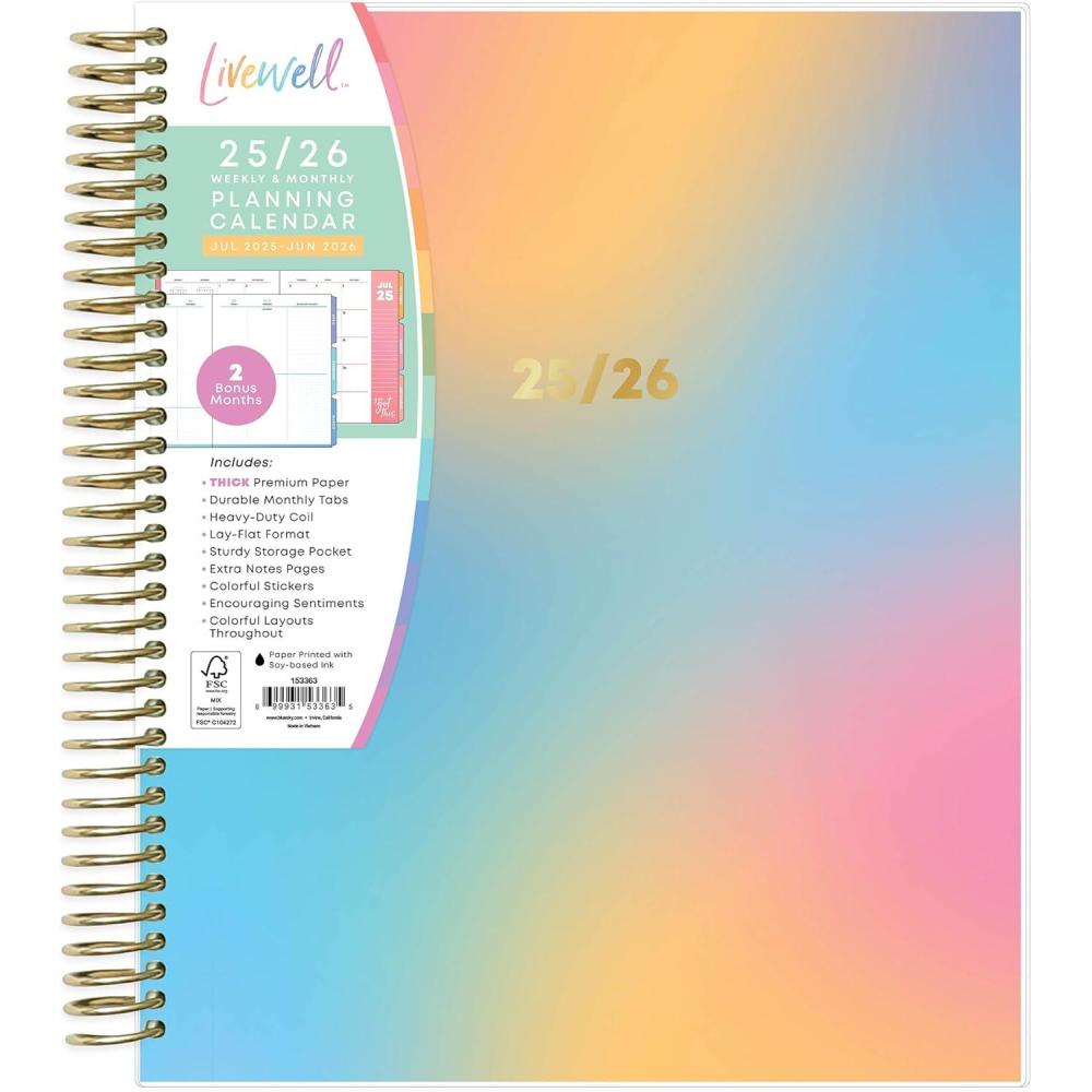imageBlue Sky LiveWell 20252026 Academic Year Weekly and Monthly Planner Calendar July 2025 June 2026 12Month 7quot x 9quotFlexible Cover Wirebound Laminated Tabs Storage Pocket Stickers CharmieBeck 20252026