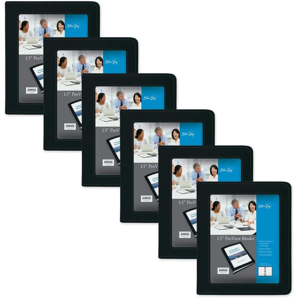 imageBlue Sky ProView Legacy Black 3 Ring Binder Letter Size 15quot Textured Faux Leather Cover Built in Pockets Holds 265 Sheets 6Pack 10505C