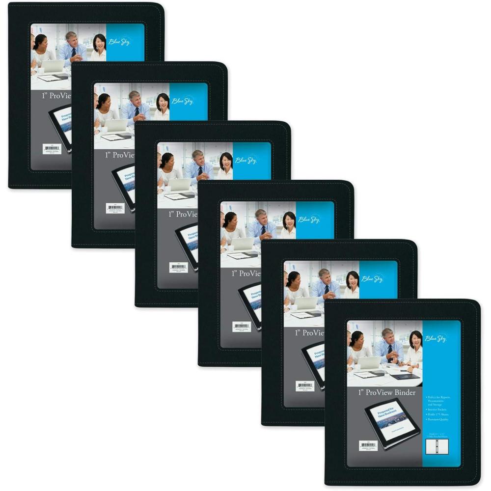 imageBlue Sky ProView Legacy Black 3 Ring Binder Letter Size 1quot Textured Faux Leather Cover Builtin Pockets Holds 175 Sheets 6Pack 10504C