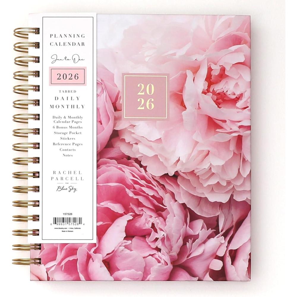 imageBlue Sky Rachel Parcell 2026 Daily and Monthly Planner Calendar January 2026 December 2026 7quot x 9quot Hard Cover Durable Twin Wire Binding Laminated Tabs Storage Pocket Stickers PeonyPeony 2026