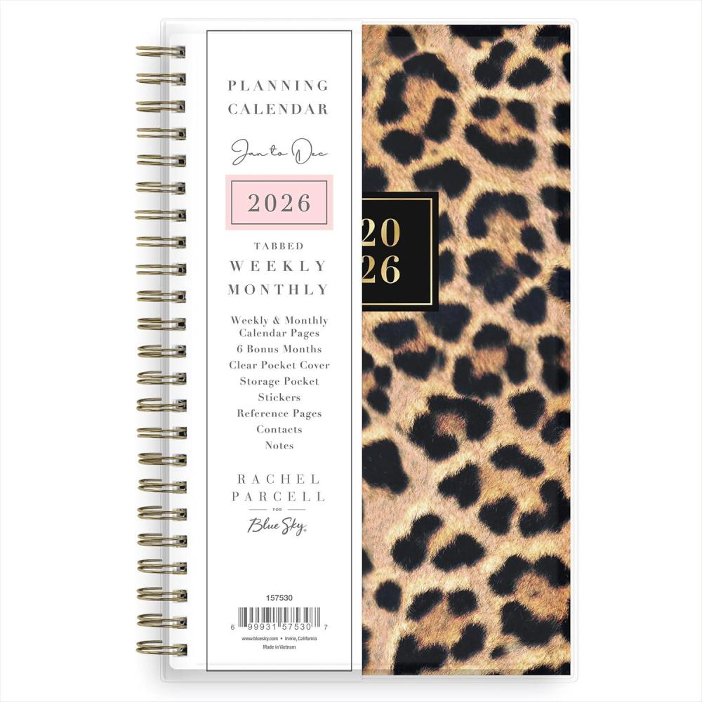 imageBlue Sky Rachel Parcell 2026 Weekly and Monthly Planner Calendar January 2026 December 2026 5quot x 8quot Clear Pocket Cover Durable Twin Wire Binding Laminated Tabs Storage Pocket Stickers AnaAna 2026