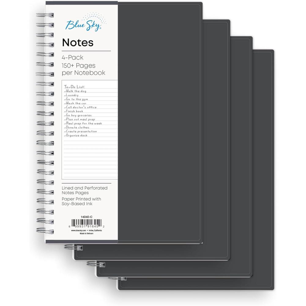 imageBlue Sky Smart Notes Professional Notebook WireO Binding 85quot x 11quot Black 14713Gray 4 Pack