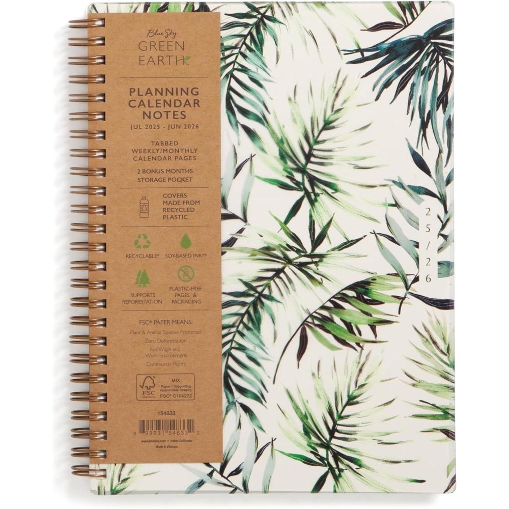 imageBlue Sky Sustainability 20252026 Weekly and Monthly Academic Year Planner Calendar July 2025 June 2026 5875quot x 8625quot Flexible Cover From Recycled Plastic Wirebound Plastic Free Tabs Storage Pocket ShawnaShawna 20252026