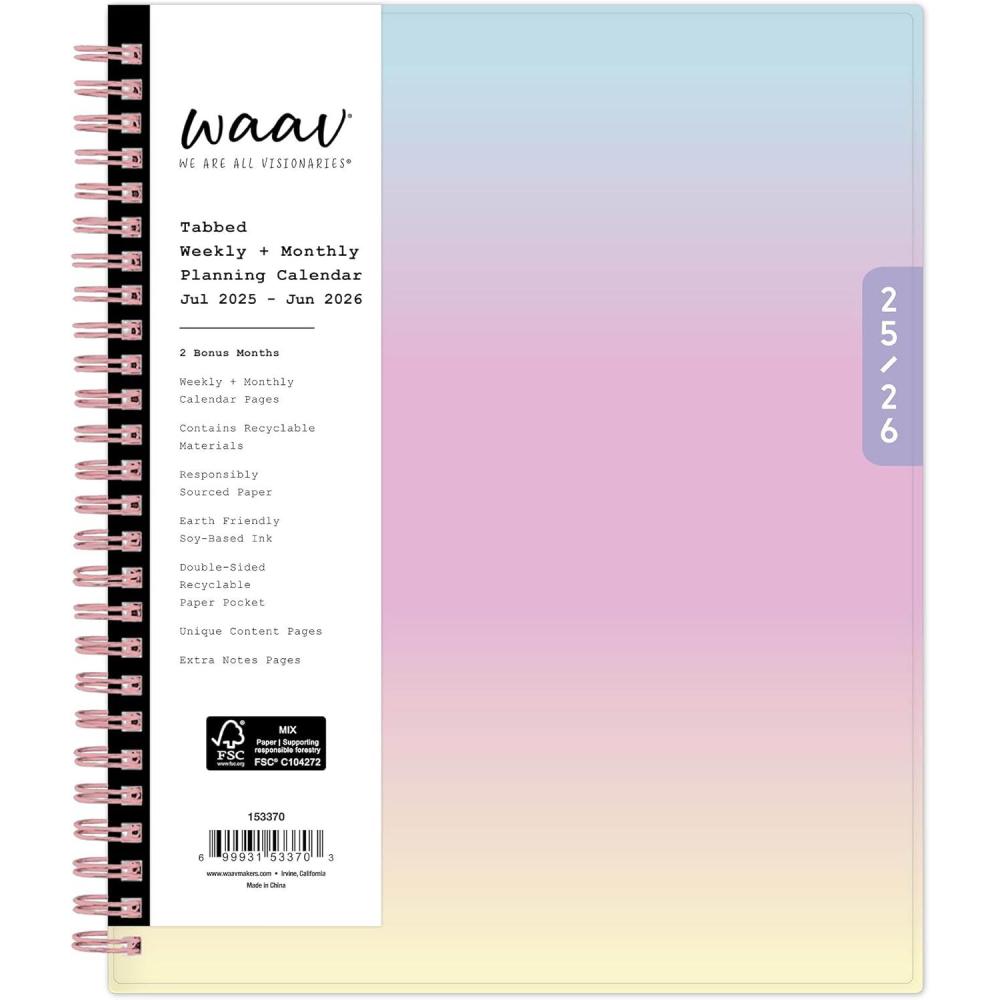 imageBlue Sky WAAV 20252026 Weekly and Monthly Academic Year Planner Calendar July 2025 June 2026 7quot x 9quot Flexible Cover Wirebound Laminated Tabs Storage Pocket LisaLisa 20252026