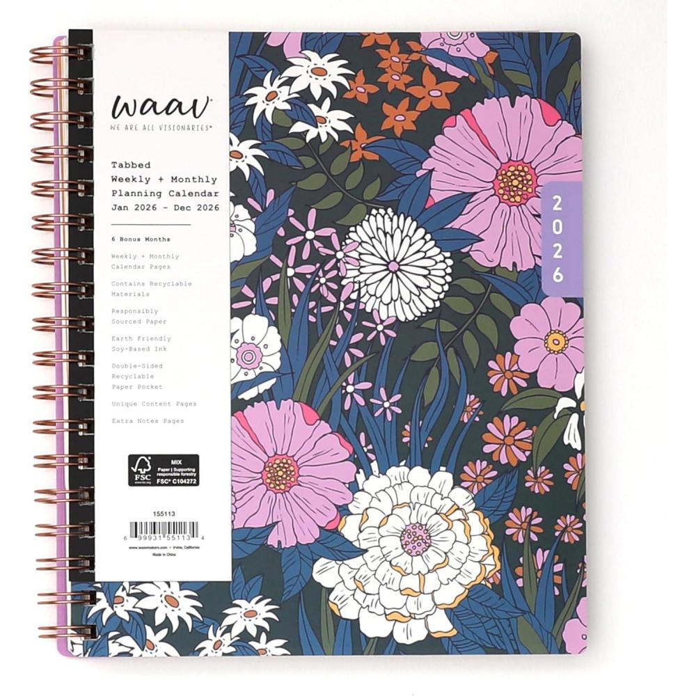 imageBlue Sky WAAV 2026 Weekly and Monthly Planner Calendar January 2026 December 2026 7quot x 9quot Flexible Cover Durable Twin Wire Binding Laminated Tabs Storage Pocket BaileyBailey 2026