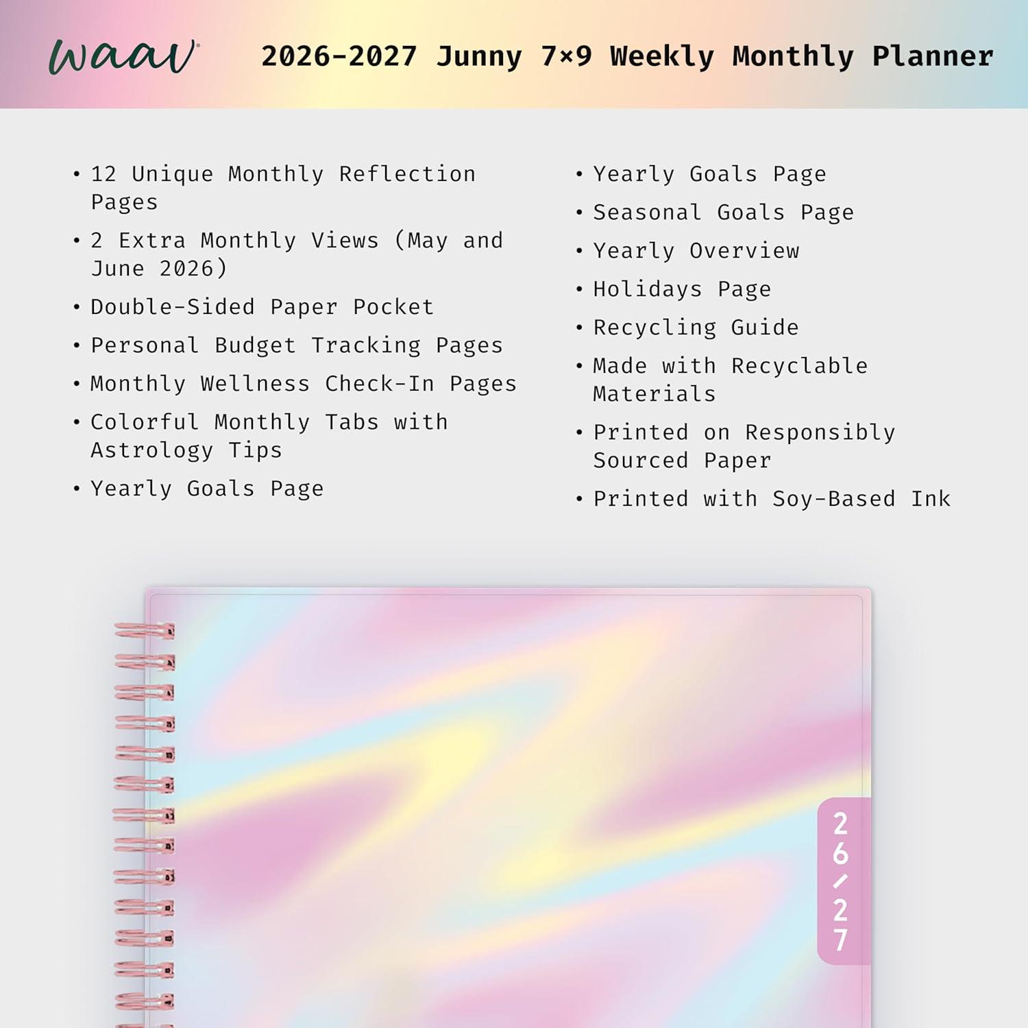 imageBlue Sky WAAV 20262027 Weekly and Monthly Academic Year Planner Calendar July 2026 June 2027 7 x 9 Flexible Cover Wirebound Laminated Tabs Storage Pocket JunnyJunny 20262027