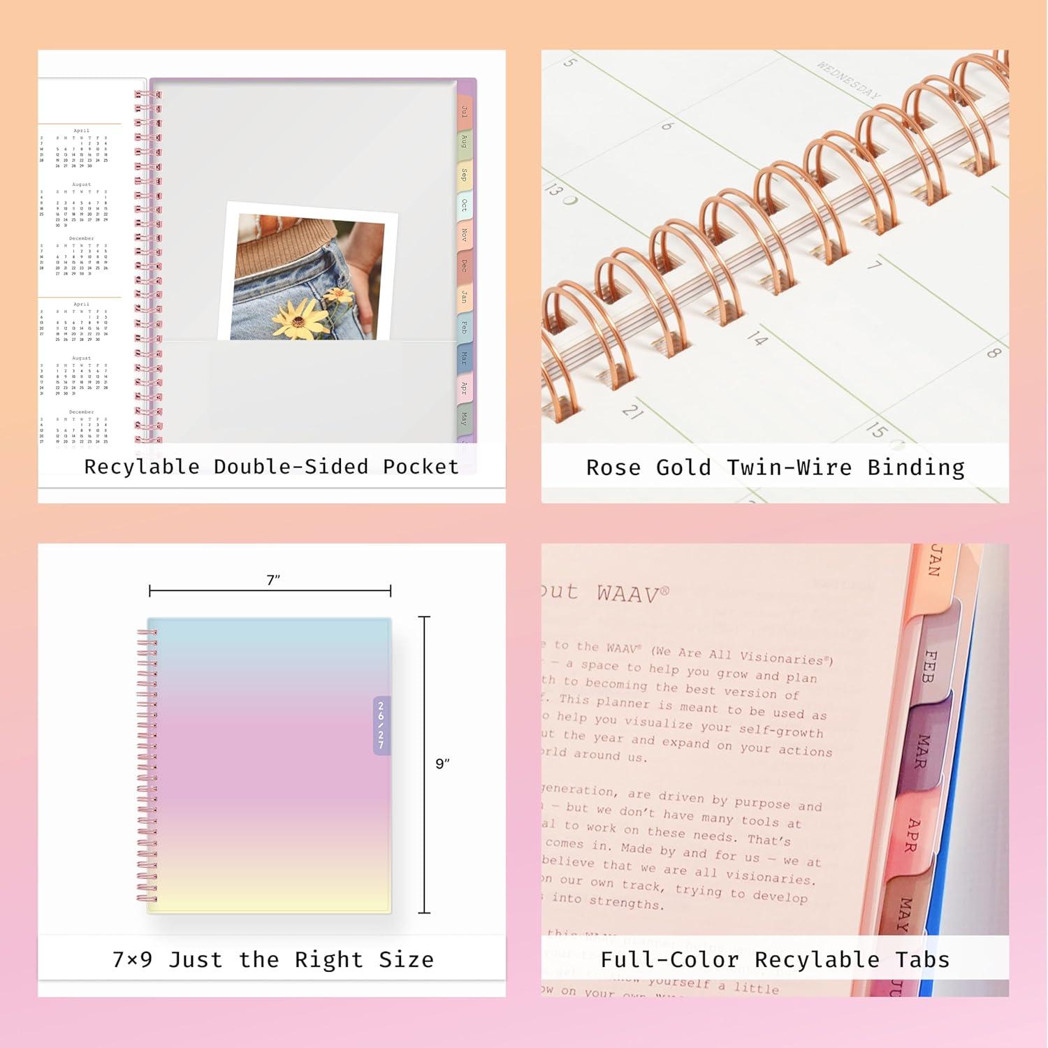 imageBlue Sky WAAV 20262027 Weekly and Monthly Academic Year Planner Calendar July 2026 June 2027 7 x 9 Flexible Cover Wirebound Laminated Tabs Storage Pocket JunnyLisa 20262027