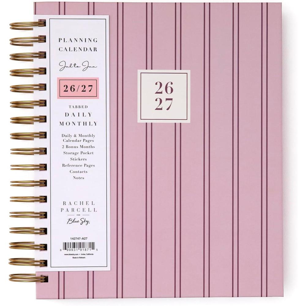 imageBlue Sky Rachel Parcell 20262027 Daily and Monthly Academic Year Planner Calendar July 2026 June 2027 7 x 9 Laminated Cover Wirebound Laminated Tabs Storage Pocket Includes Stickers Laine PinkLaine 20262027