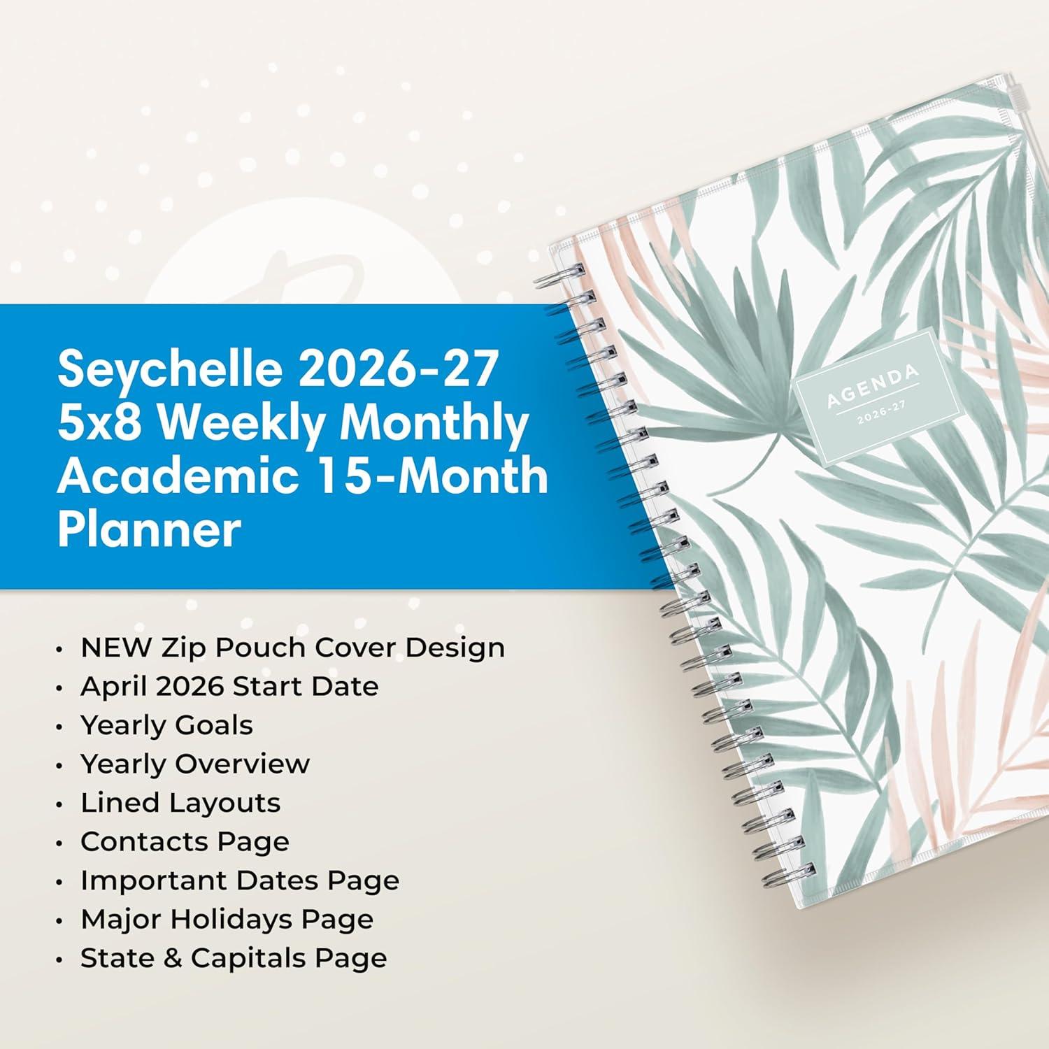 imageBlue Sky 20262027 Weekly and Monthly Academic Year 15 Month Planner Calendar April 2026 June 2027 5 x 8 Flexible Cover With Zip Pouch Wirebound Storage Pocket SeychelleSeychelle 20262027