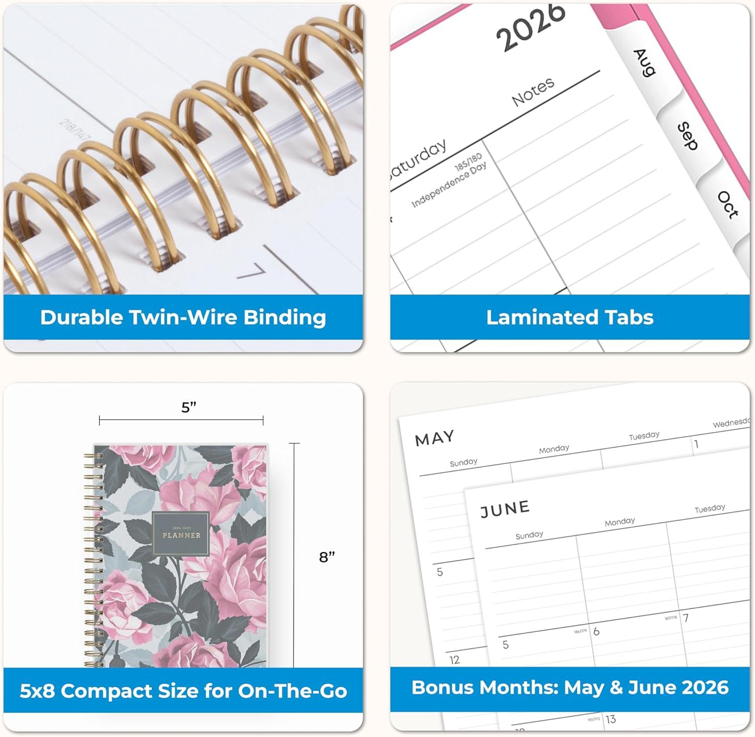 imageBlue Sky 20262027 Weekly and Monthly Academic Year Planner Calendar July 2026 June 2027 5 x 8 Flexible Cover Wirebound Laminated Tabs Roosevelt PinkRoosevelt Pink 20262027