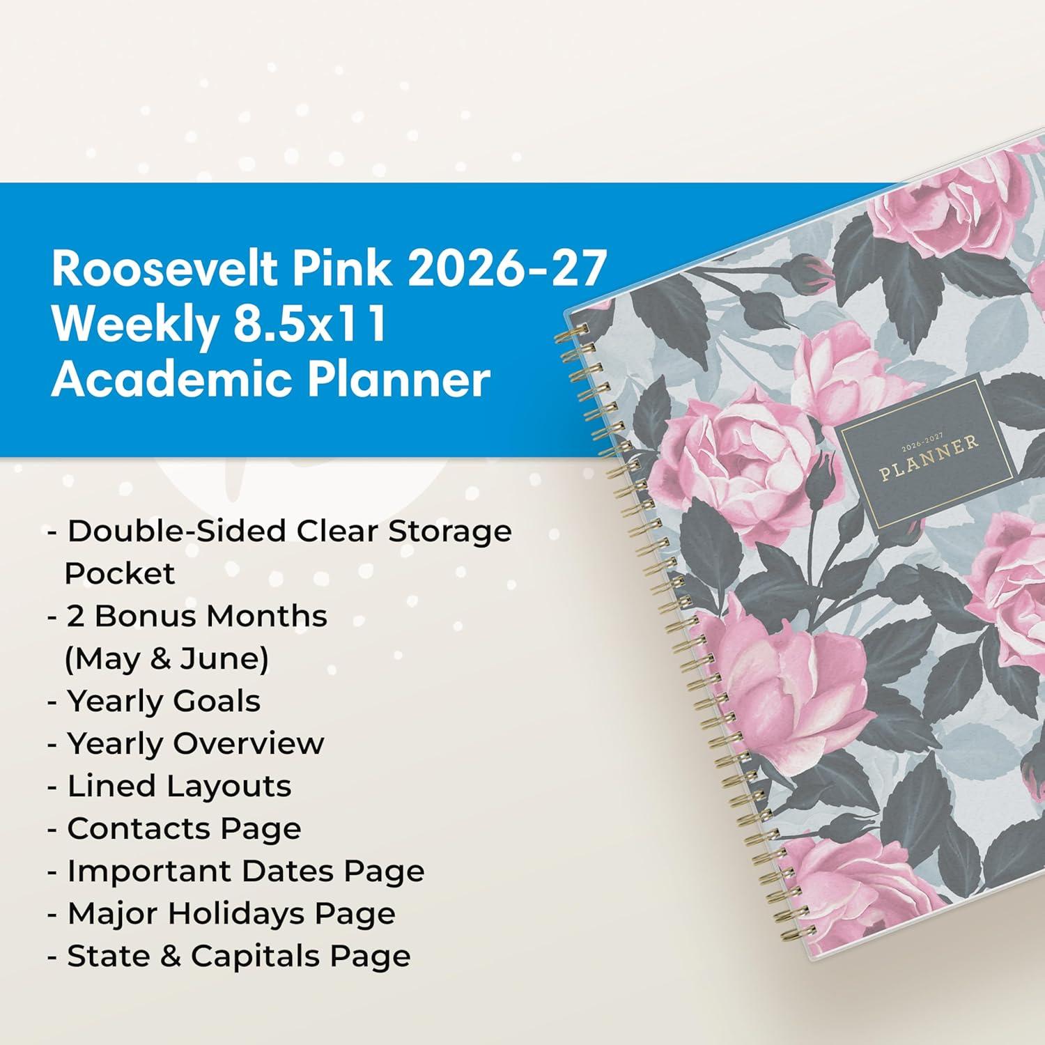 imageBlue Sky 20262027 Weekly and Monthly Academic Year Planner Calendar July 2026 June 2027 5 x 8 Flexible Cover Wirebound Laminated Tabs Roosevelt PinkRoosevelt Pink 20262027