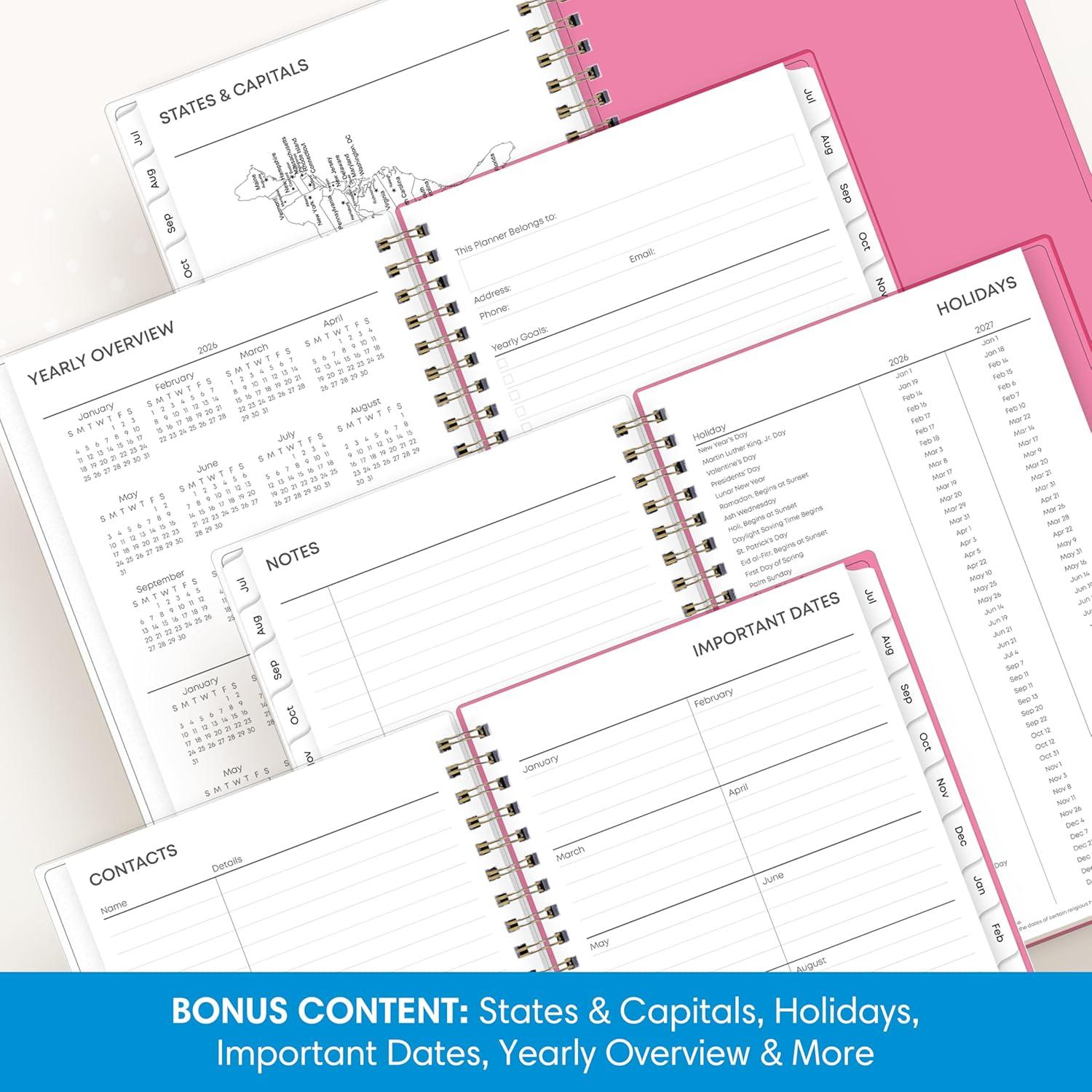 imageBlue Sky 20262027 Weekly and Monthly Academic Year Planner Calendar July 2026 June 2027 5 x 8 Flexible Cover Wirebound Laminated Tabs Roosevelt PinkRoosevelt Pink 20262027