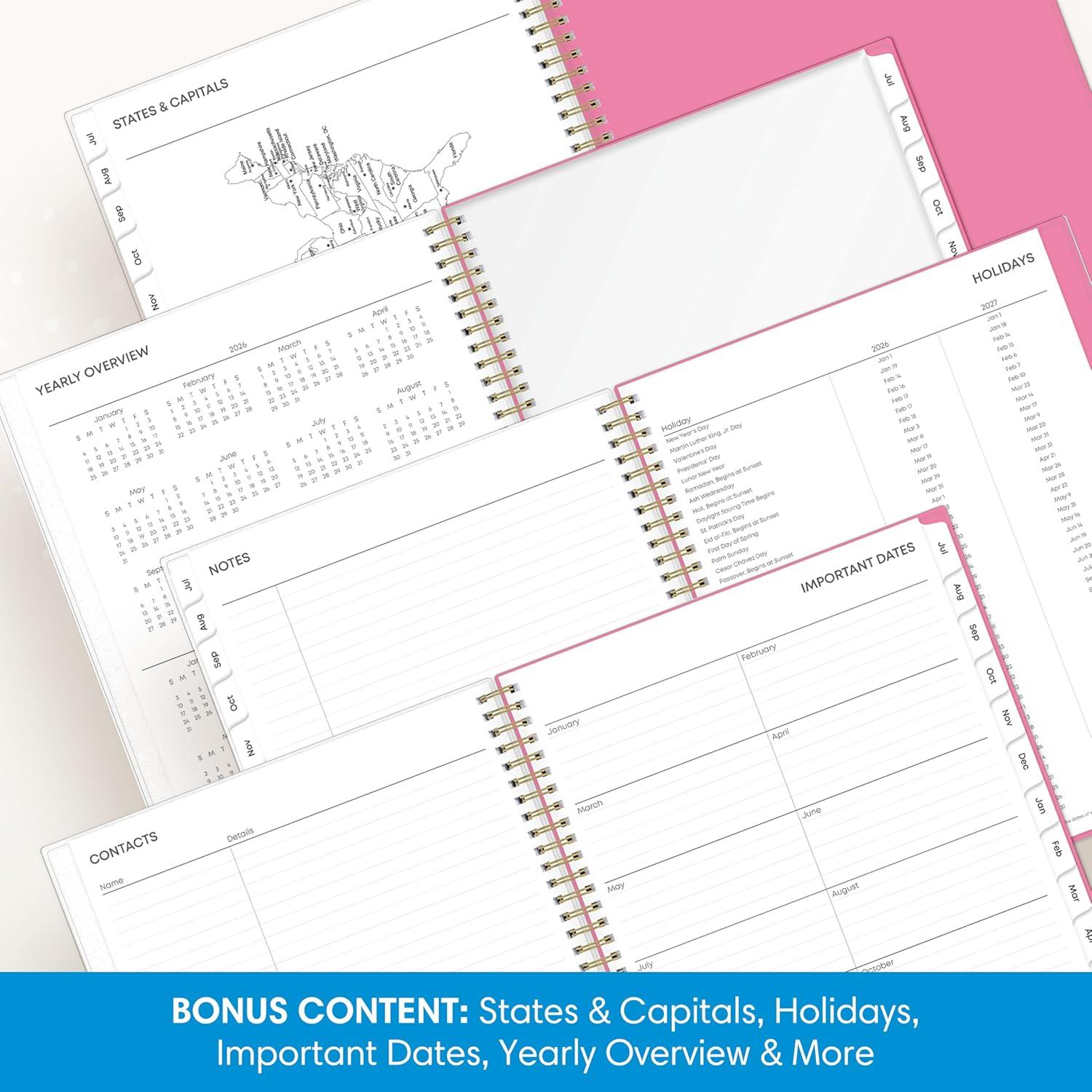 imageBlue Sky 20262027 Weekly and Monthly Academic Year Planner Calendar July 2026 June 2027 5 x 8 Flexible Cover Wirebound Laminated Tabs Roosevelt PinkRoosevelt Pink 20262027