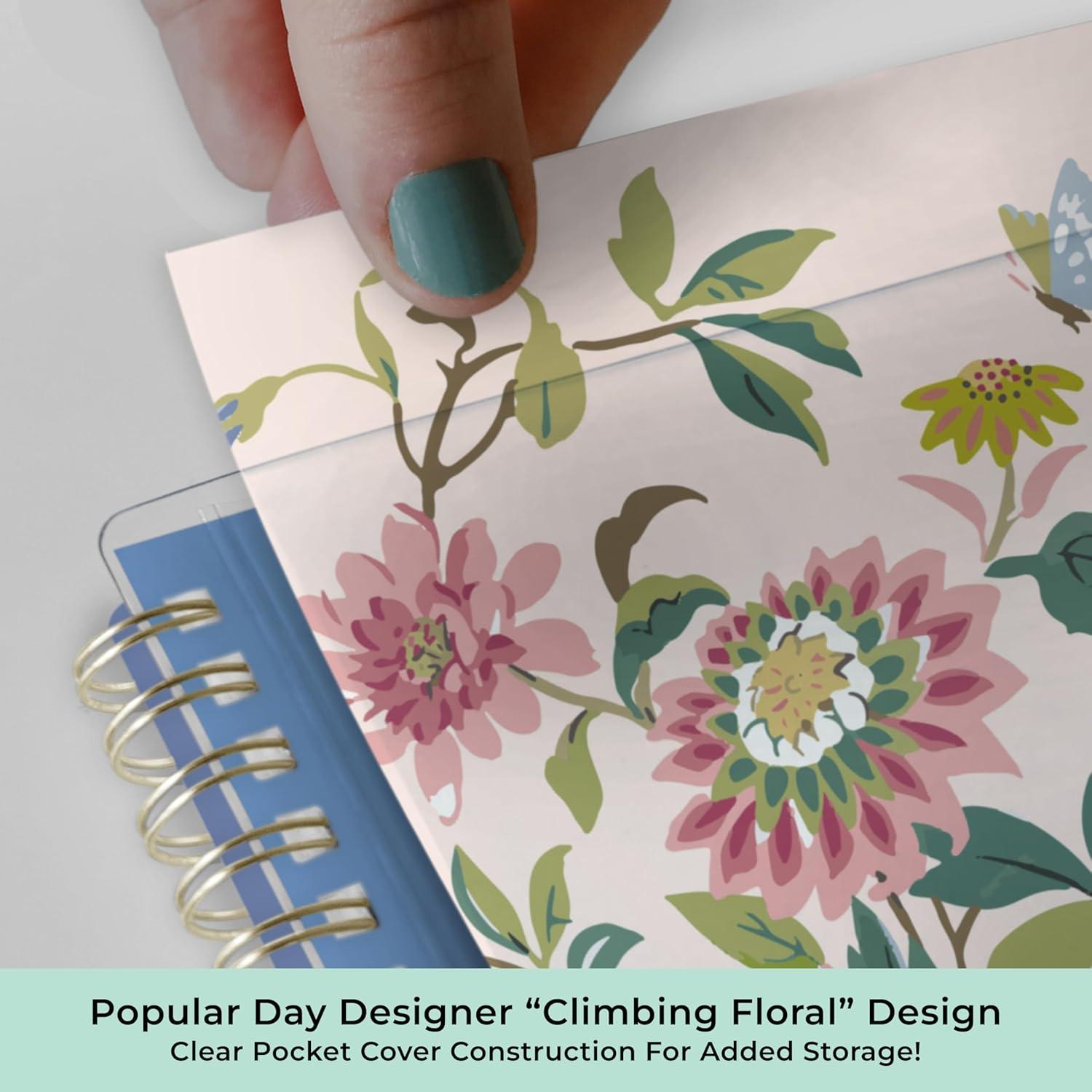 imageBlue Sky Day Designer 20262027 Weekly and Monthly Academic Year Planner Calendar July 2026 June 2027 5 x 8 Clear Pocket Cover Laminated Tabs Storage Pocket Includes Stickers Climbing Floral BlushClimbing Floral Blush 20252026