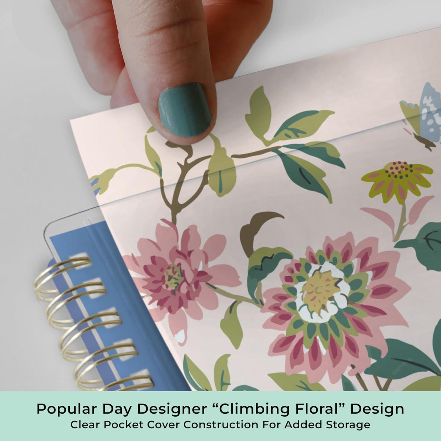 imageBlue Sky Day Designer 20262027 Weekly and Monthly Academic Year Planner Calendar July 2026 June 2027 5 x 8 Clear Pocket Cover Laminated Tabs Storage Pocket Includes Stickers Climbing Floral BlushClimbing Floral Blush 20262027