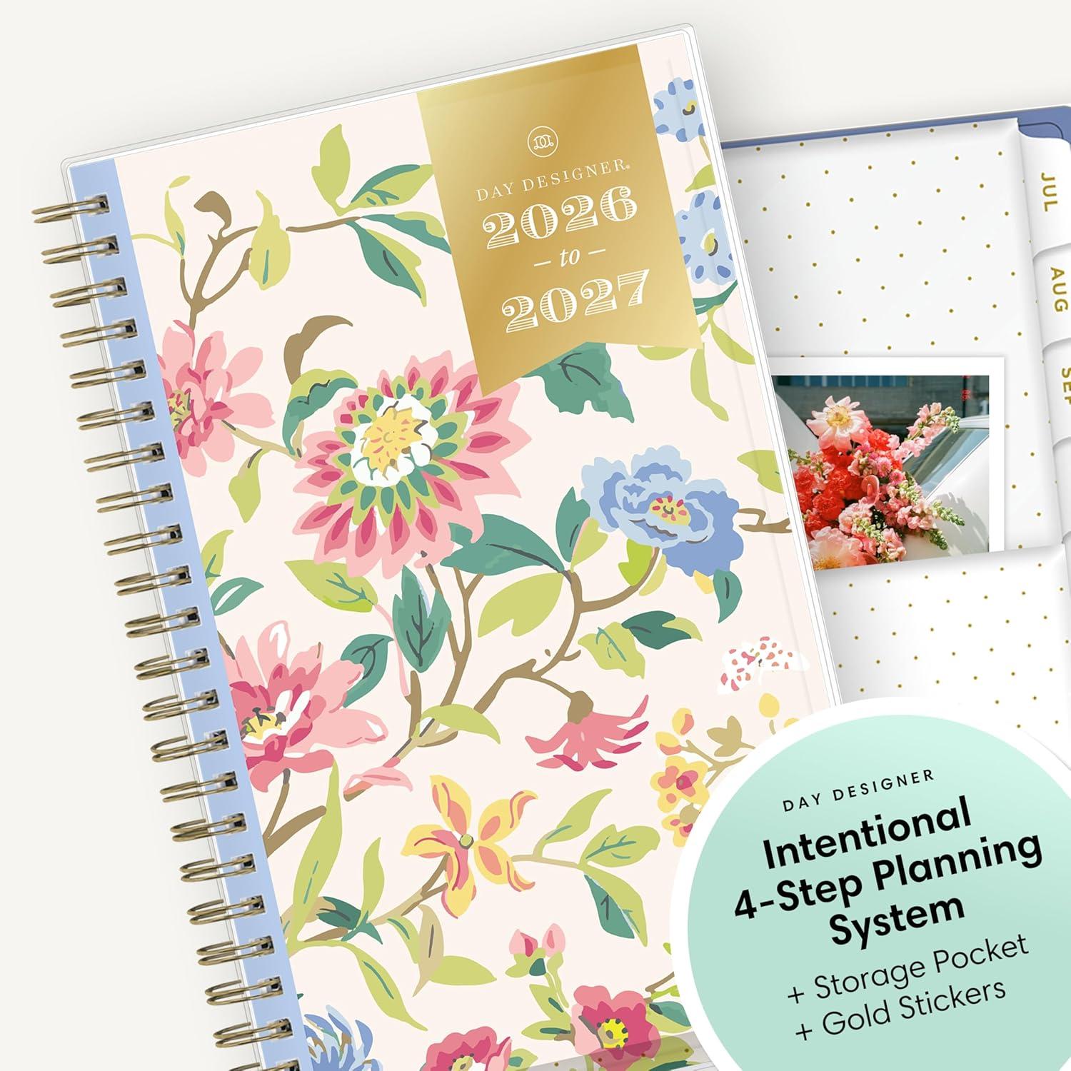 imageBlue Sky Day Designer 20262027 Weekly and Monthly Academic Year Planner Calendar July 2026 June 2027 5 x 8 Clear Pocket Cover Laminated Tabs Storage Pocket Includes Stickers Climbing Floral BlushClimbing Floral Blush 20262027