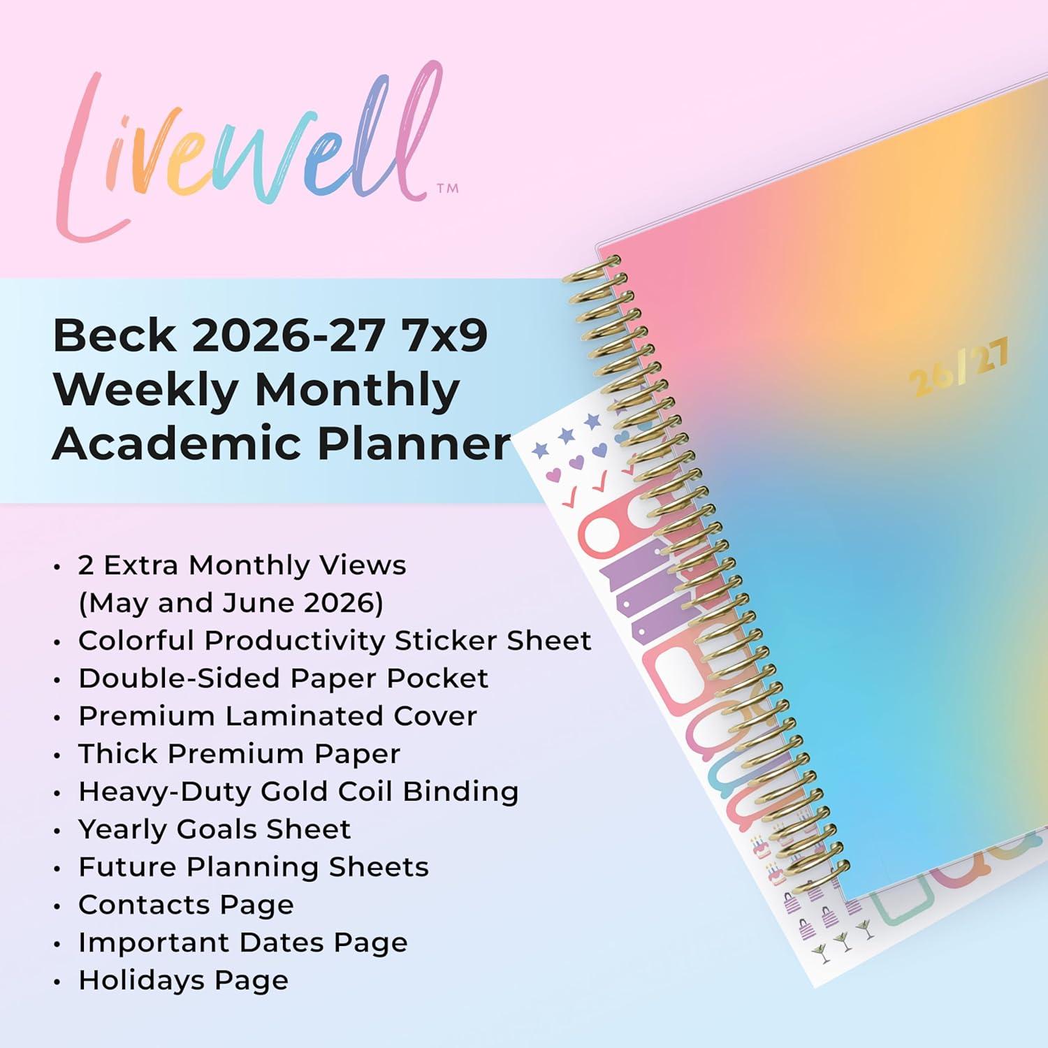 imageBlue Sky Livewell 20262027 Weekly and Monthly Academic Year Planner Calendar July 2026 June 2027 7 x 9 Flexible Cover Wirebound Colorful Interior Laminated Tabs Storage Pocket Includes Stickers CharmieBeck 20262027