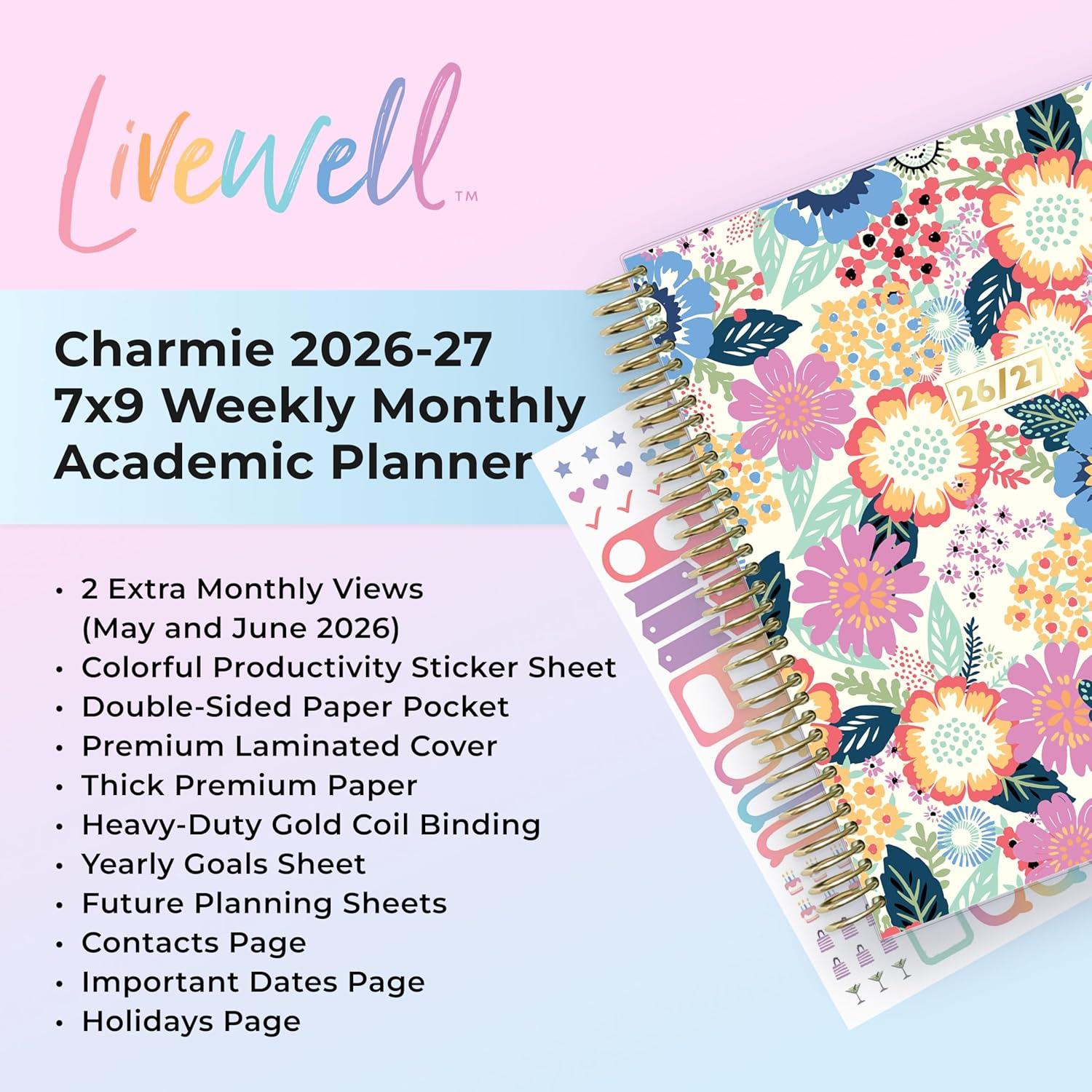 imageBlue Sky Livewell 20262027 Weekly and Monthly Academic Year Planner Calendar July 2026 June 2027 7 x 9 Flexible Cover Wirebound Colorful Interior Laminated Tabs Storage Pocket Includes Stickers CharmieCharmie 20262027