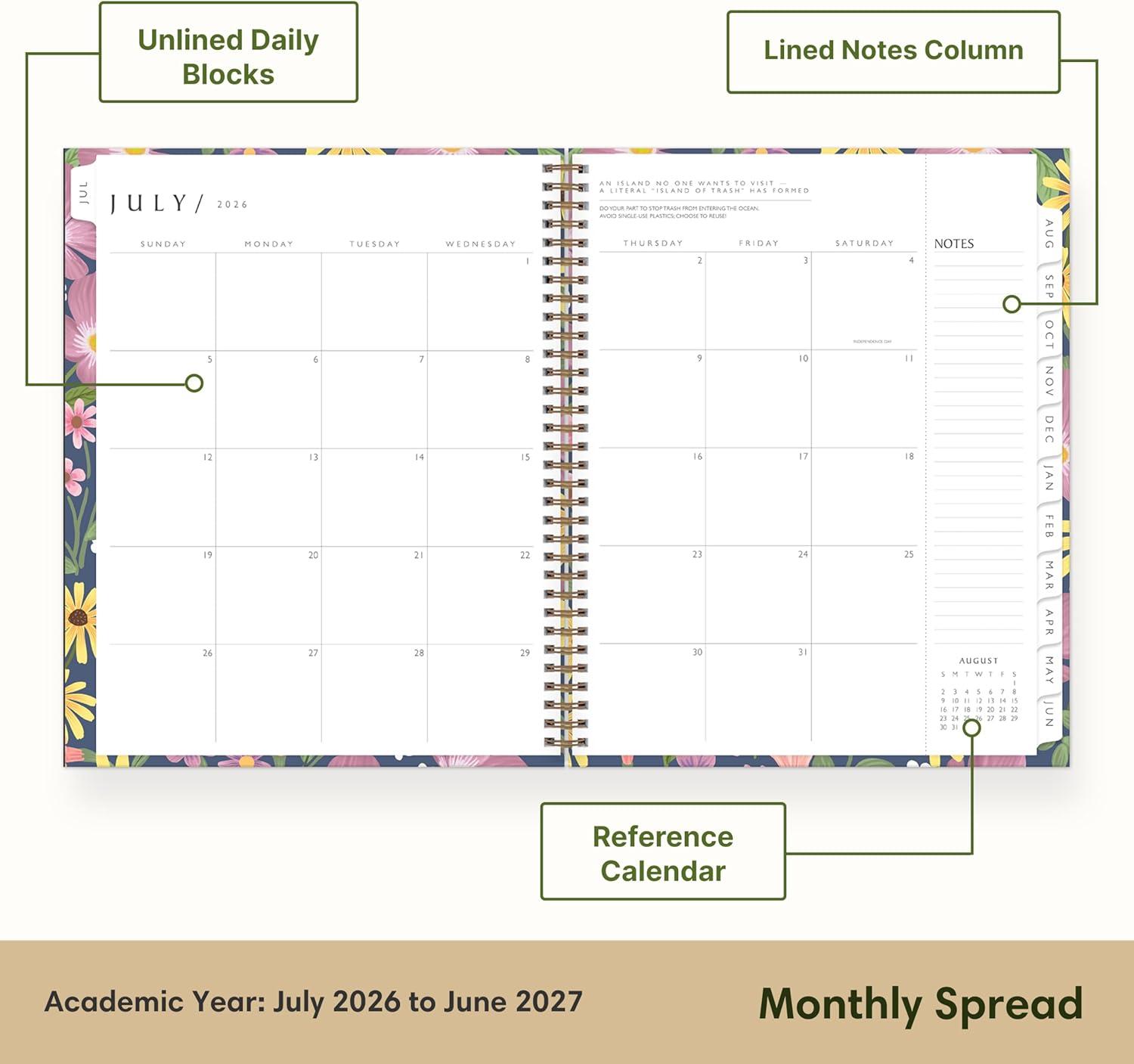 imageBlue Sky Sustainability 20262027 Weekly and Monthly Academic Year Planner Calendar July 2026 June 2027 5 x 8 Flexible Cover From Recycled Plastic Wirebound Laminated Tabs Storage Pocket GailGail 20262027