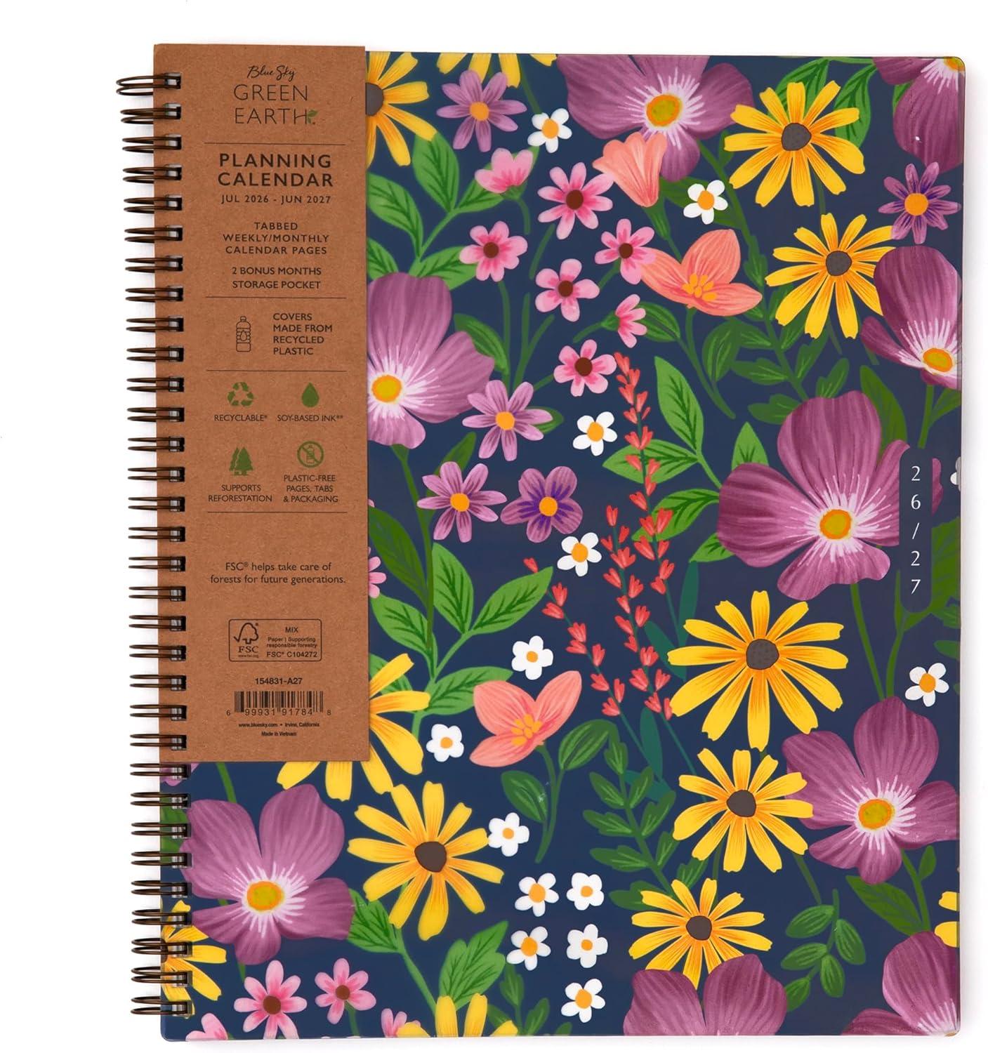imageBlue Sky Sustainability 20262027 Weekly and Monthly Academic Year Planner Calendar July 2026 June 2027 5 x 8 Flexible Cover From Recycled Plastic Wirebound Laminated Tabs Storage Pocket GailGail 20262027