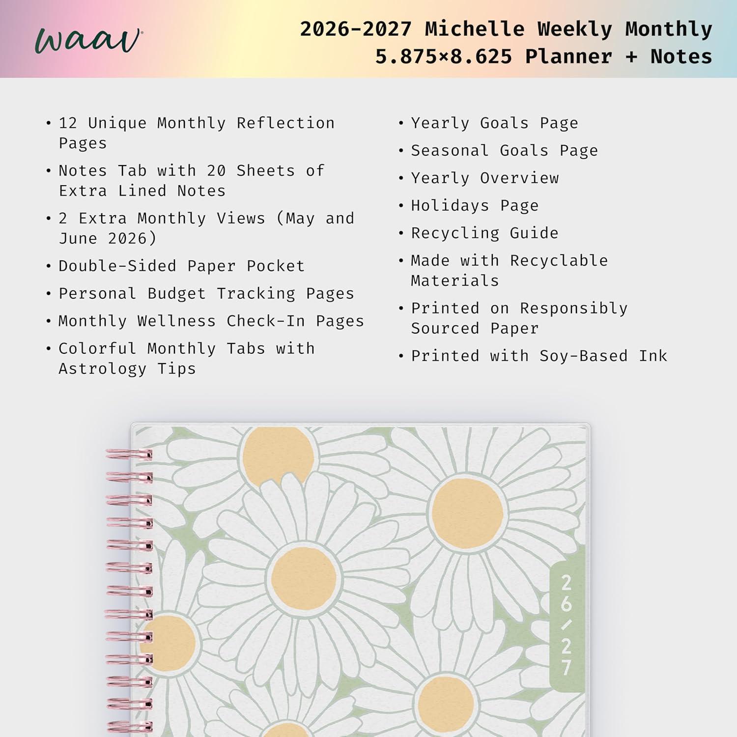 imageBlue Sky WAAV 20262027 Weekly and Monthly Academic Year Planner Calendar July 2026 June 2027 7 x 9 Flexible Cover Wirebound Laminated Tabs Storage Pocket Includes 20 Extra Notes Pages MichelleMichelle 20262027