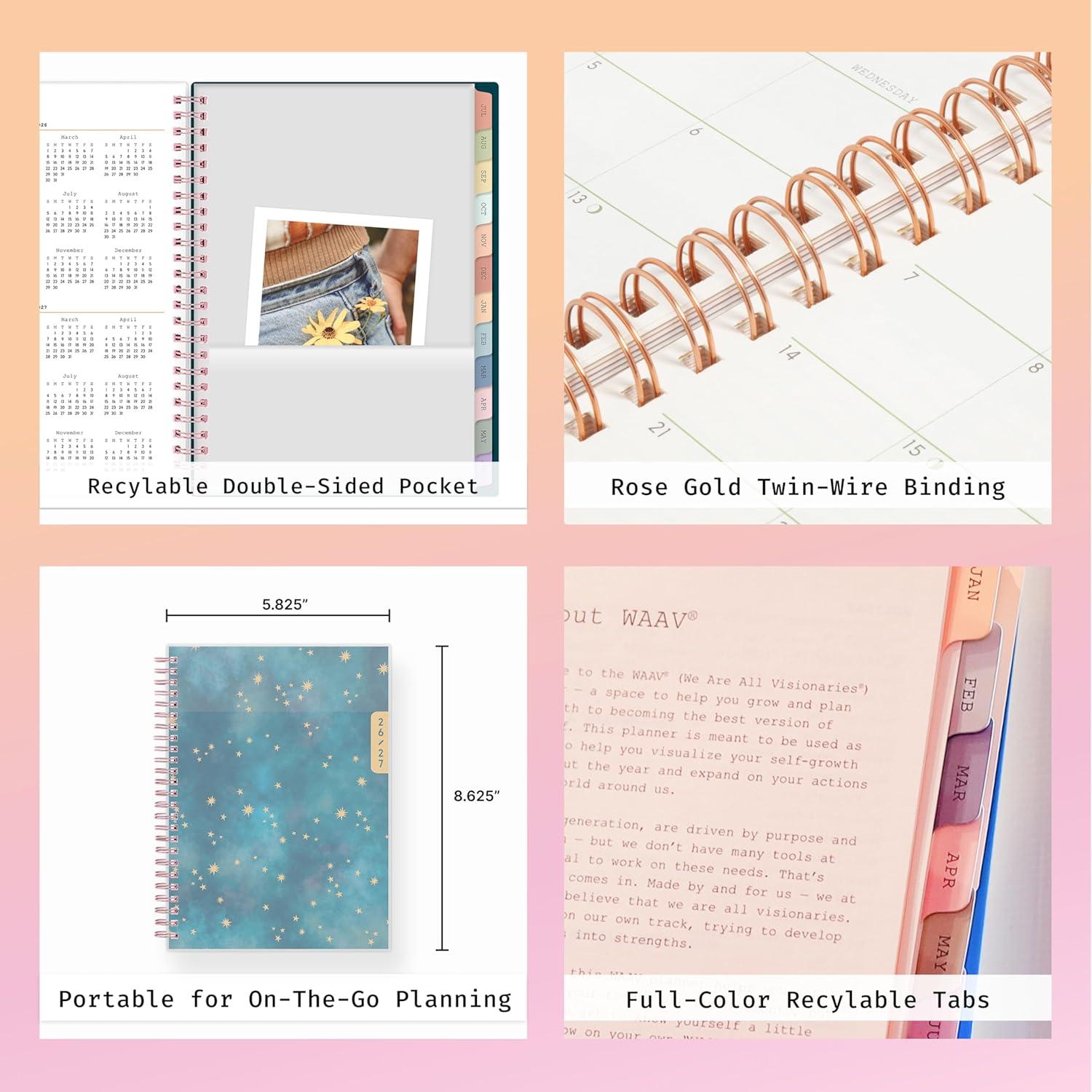 imageBlue Sky WAAV 20262027 Weekly and Monthly Academic Year Planner Calendar July 2026 June 2027 7 x 9 Flexible Cover Wirebound Laminated Tabs Storage Pocket Includes 20 Extra Notes Pages MichelleCallisto 20262027