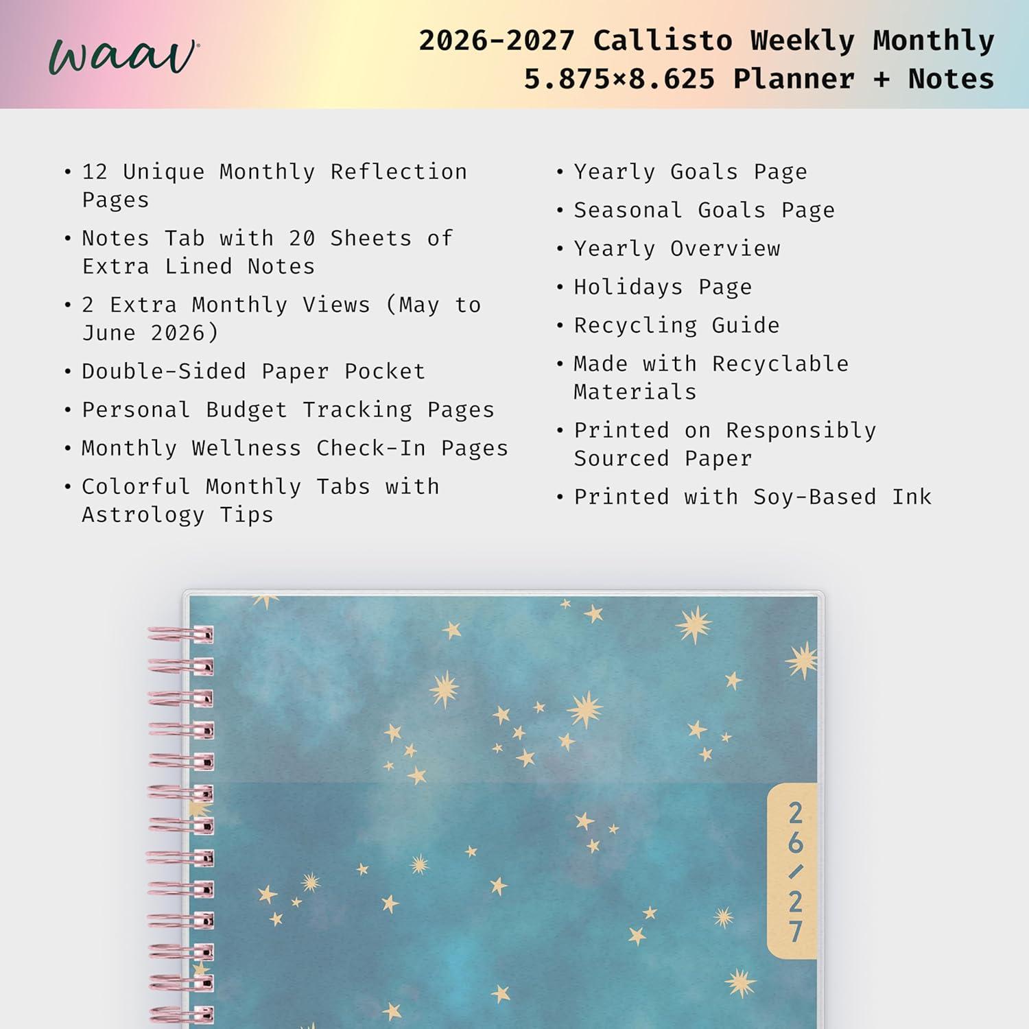 imageBlue Sky WAAV 20262027 Weekly and Monthly Academic Year Planner Calendar July 2026 June 2027 7 x 9 Flexible Cover Wirebound Laminated Tabs Storage Pocket Includes 20 Extra Notes Pages MichelleCallisto 20262027