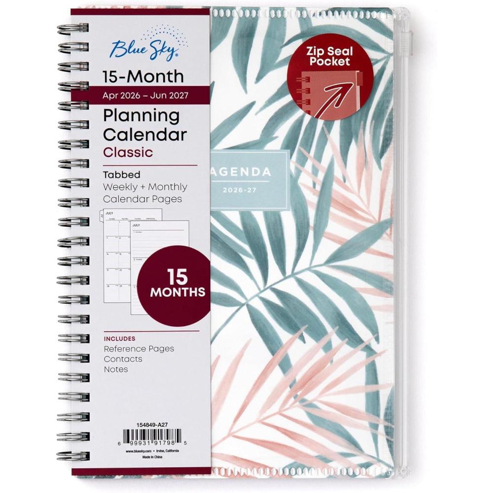 imageBlue Sky 20262027 Weekly and Monthly Academic Year 15 Month Planner Calendar April 2026 June 2027 5 x 8 Flexible Cover With Zip Pouch Wirebound Storage Pocket SeychelleSeychelle 20262027