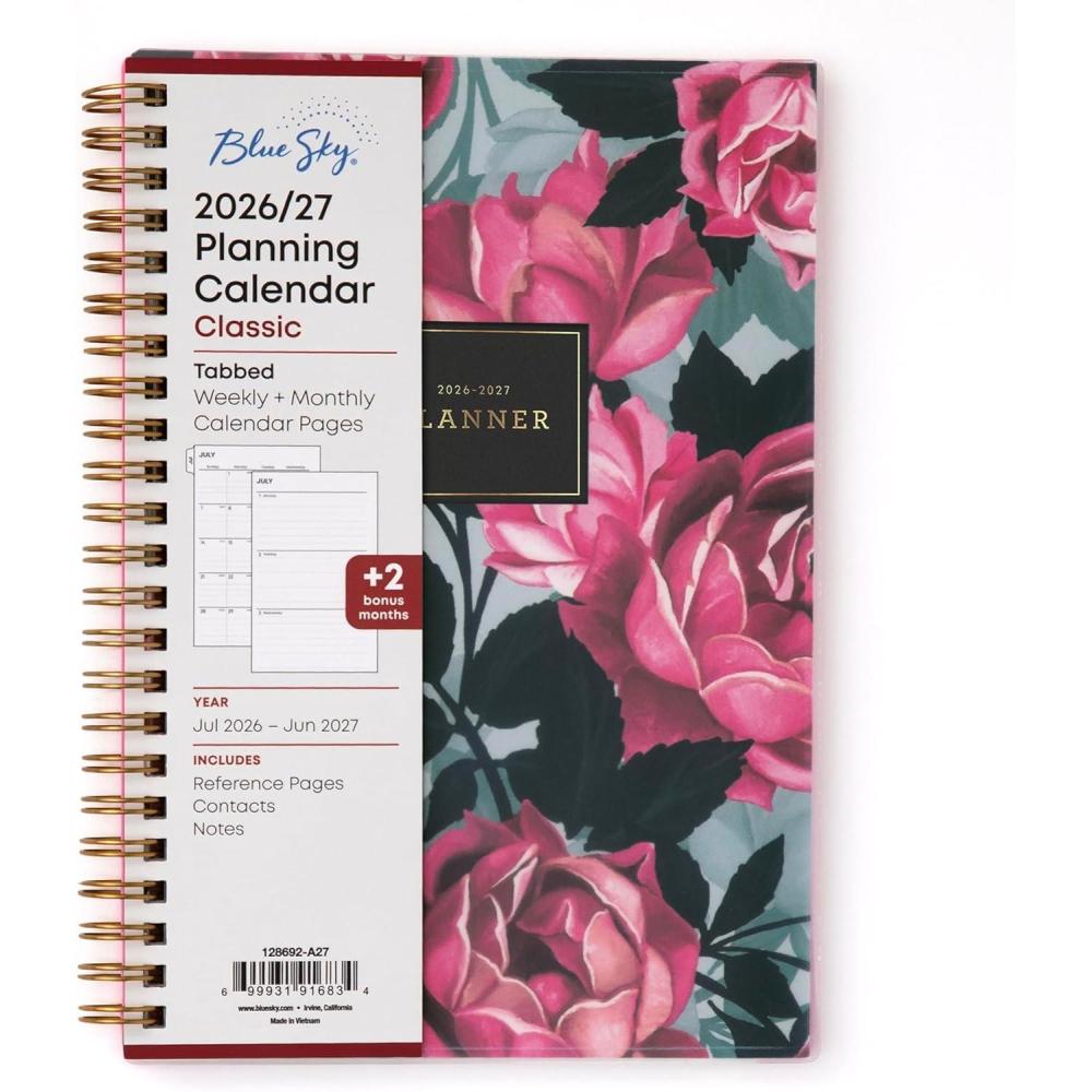 imageBlue Sky 20262027 Weekly and Monthly Academic Year Planner Calendar July 2026 June 2027 5 x 8 Flexible Cover Wirebound Laminated Tabs Roosevelt PinkRoosevelt Pink 20262027