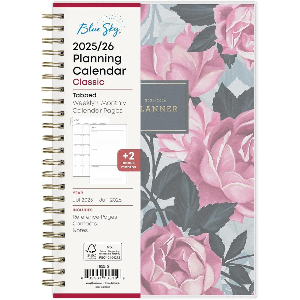 imageBlue Sky 20262027 Weekly and Monthly Academic Year Planner Calendar July 2026 June 2027 5 x 8 Flexible Cover Wirebound Laminated Tabs Roosevelt PinkRoosevelt Pink 20252026