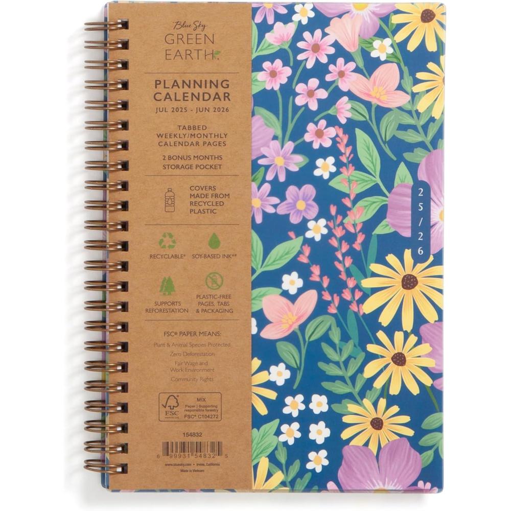 imageBlue Sky Sustainability 20262027 Weekly and Monthly Academic Year Planner Calendar July 2026 June 2027 5 x 8 Flexible Cover From Recycled Plastic Wirebound Laminated Tabs Storage Pocket GailGail 20252026