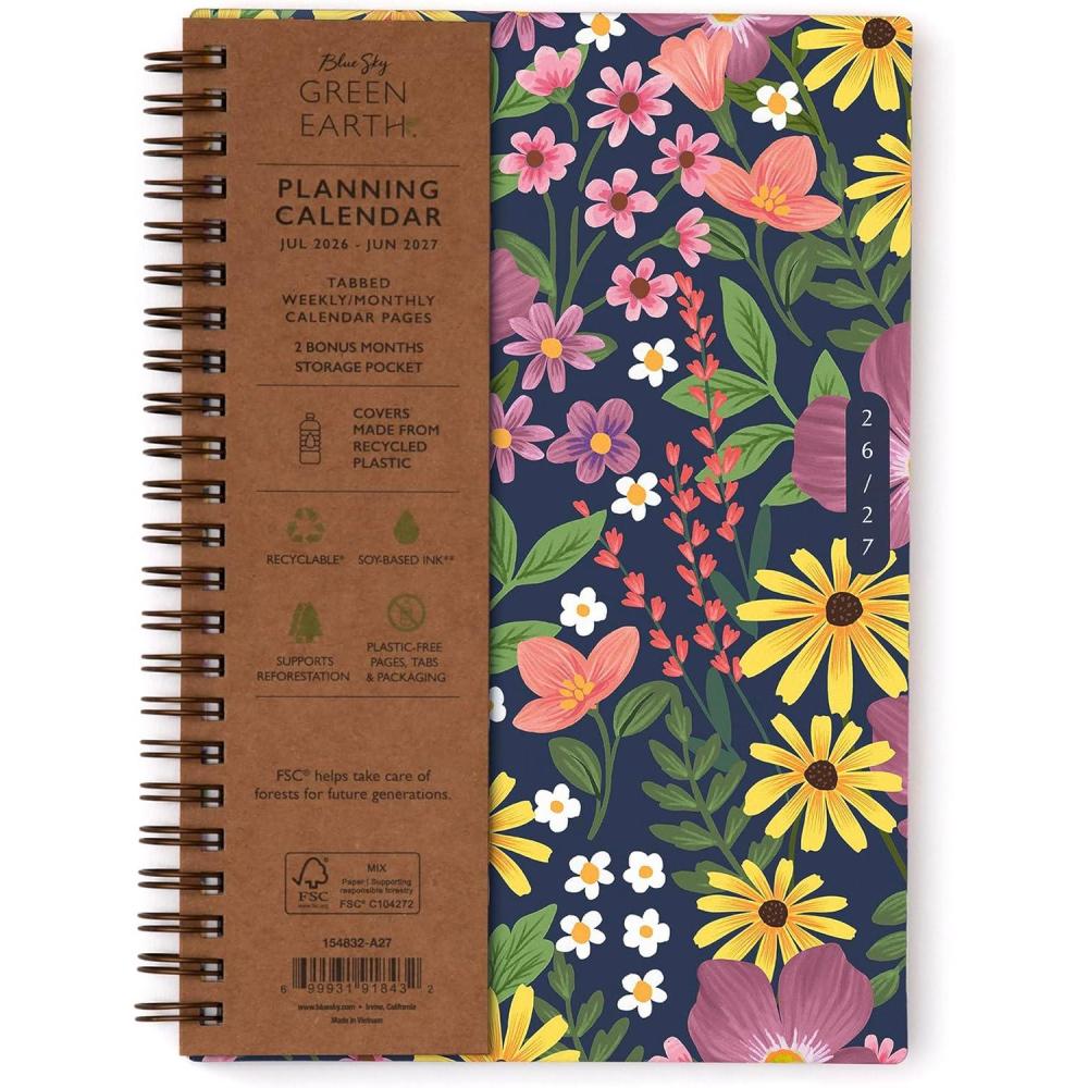 imageBlue Sky Sustainability 20262027 Weekly and Monthly Academic Year Planner Calendar July 2026 June 2027 5 x 8 Flexible Cover From Recycled Plastic Wirebound Laminated Tabs Storage Pocket GailGail 20262027