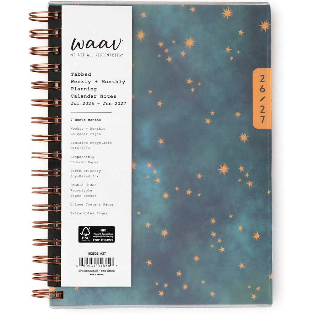 imageBlue Sky WAAV 20262027 Weekly and Monthly Academic Year Planner Calendar July 2026 June 2027 7 x 9 Flexible Cover Wirebound Laminated Tabs Storage Pocket Includes 20 Extra Notes Pages MichelleCallisto 20262027