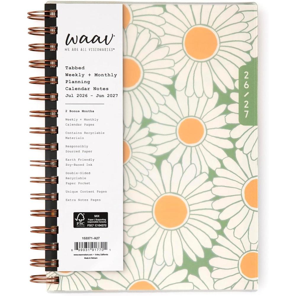 imageBlue Sky WAAV 20262027 Weekly and Monthly Academic Year Planner Calendar July 2026 June 2027 7 x 9 Flexible Cover Wirebound Laminated Tabs Storage Pocket Includes 20 Extra Notes Pages MichelleMichelle 20262027