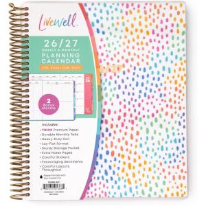 Blue Sky Livewell 2026-2027 Weekly and Monthly Academic Year Planner Calendar, July 2026 – June 2027, 7″ x 9″, Flexible Cover, Wirebound, Colorful Interior, Laminated Tabs, Storage Pocket, Includes Stickers, Charmie(Rainbow- 2026/2027)