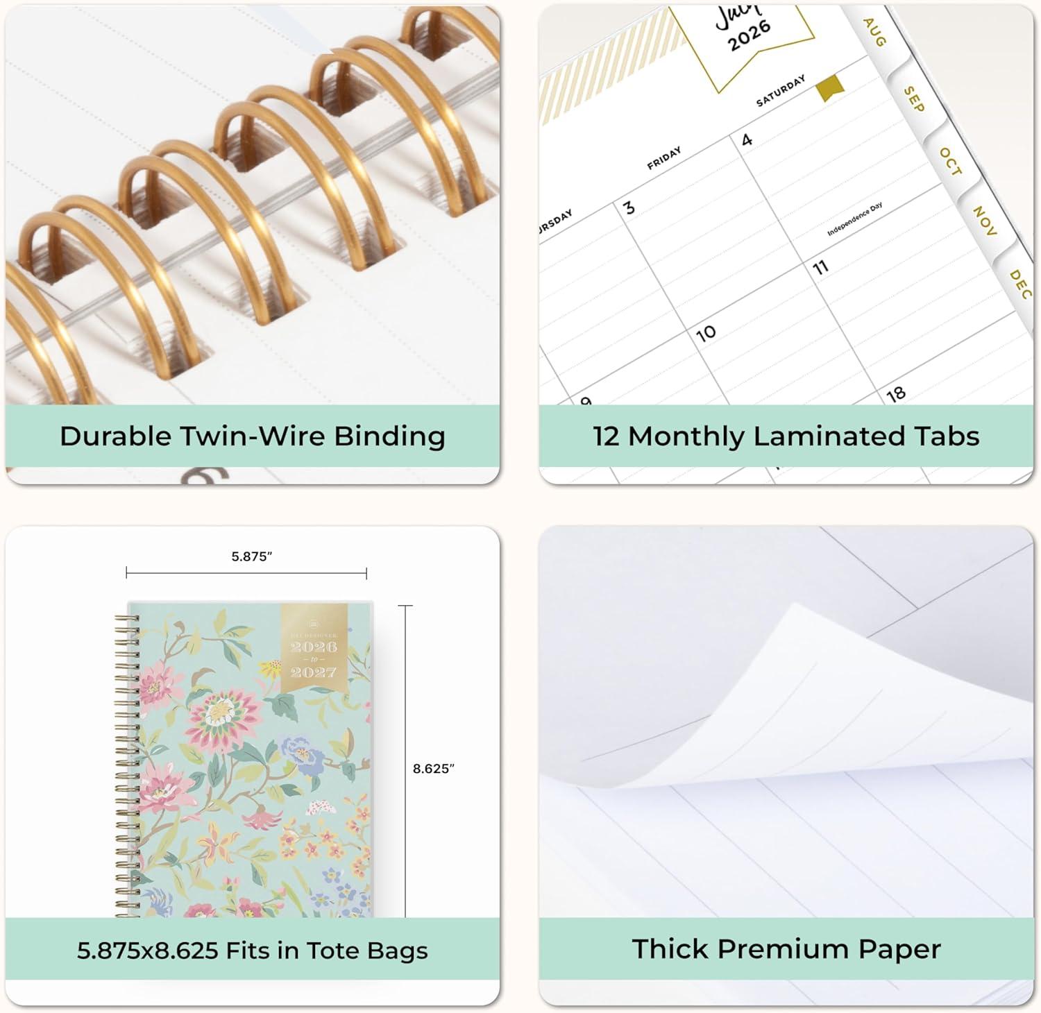 imageBlue Sky Day Designer 20262027 Weekly and Monthly Academic Year Planner Calendar July 2026 June 2027 5875 x 8625 Flexible Cover Laminated Tabs Storage Pocket Includes Stickers and 30 Extra Sheets of Notes Climbing Floral MintClimbing Floral Mint 20262027