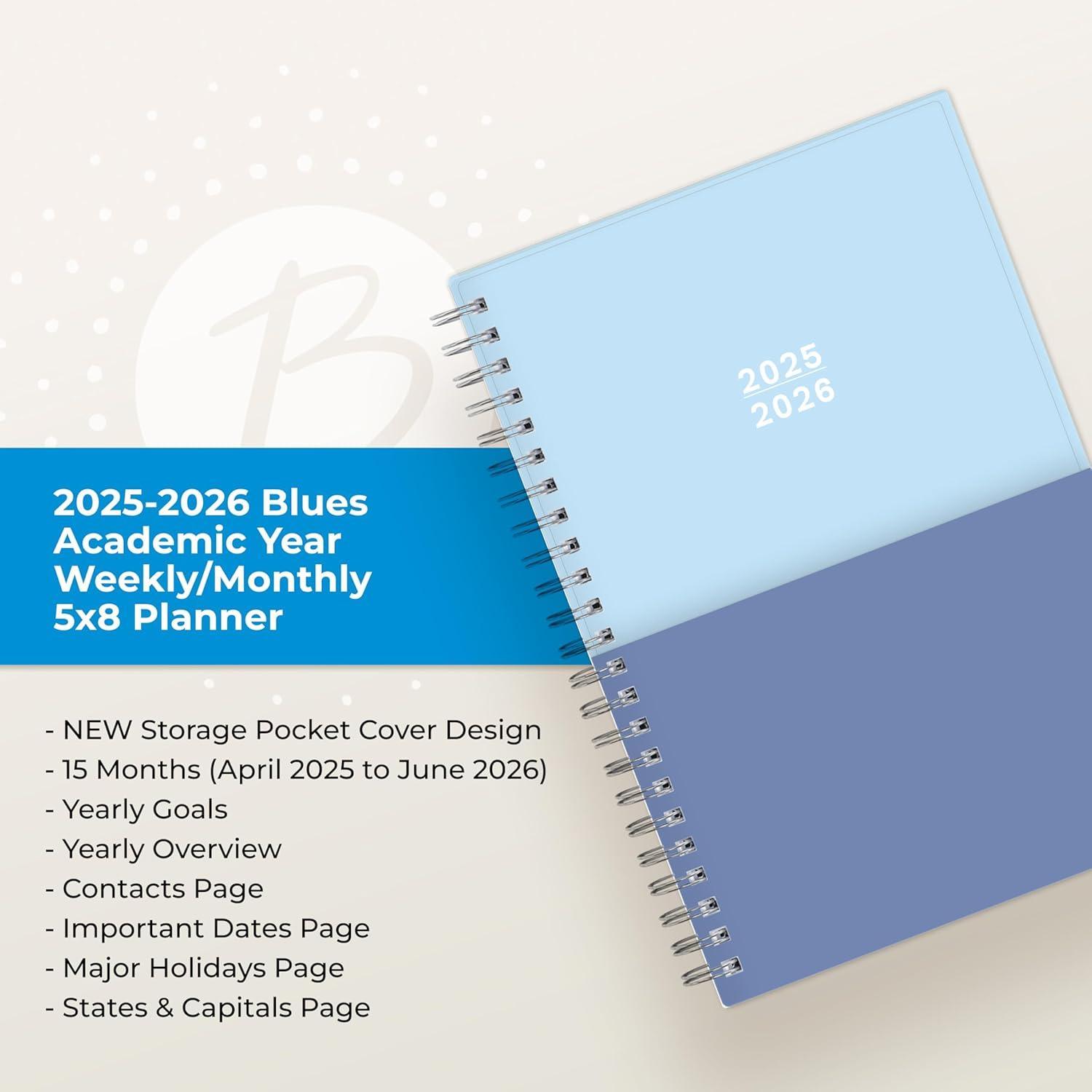 imageBlue Sky 20262027 Weekly and Monthly Academic Year 15 Month Planner Calendar April 2026 June 2027 5 x 8 Flexible Cover With Pockets Wirebound Storage Pocket BluesBlues 20252026